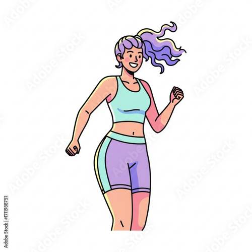 Illustration of a woman with purple hair running