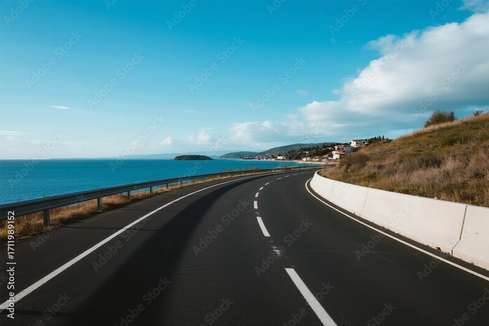Fototapeta premium A scenic road by the sea under a clear blue sky