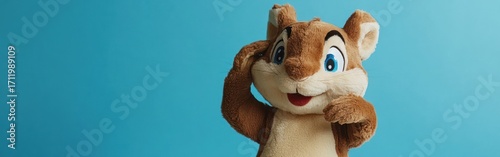 Wallpaper Mural Adorable Chipmunk Plush Toy Against a Vibrant Blue Background Torontodigital.ca