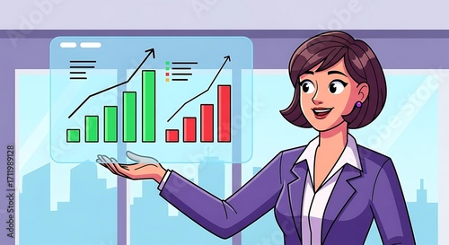 Wallpaper Mural Businesswoman with rising chart. Torontodigital.ca