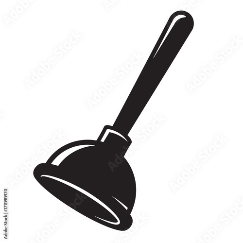 black and white silhouette of a Plunger vector on a white background