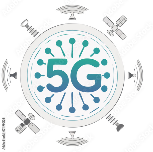 5G communication tower for wireless hi-speed internet. Mobile network technology in city life concept. LTE aerial connection with satellite net. Mast of station of the broadcasting cellular	
