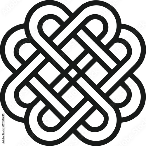 Decorative endless knot icon, black stroke vector, simple flat design, white background.