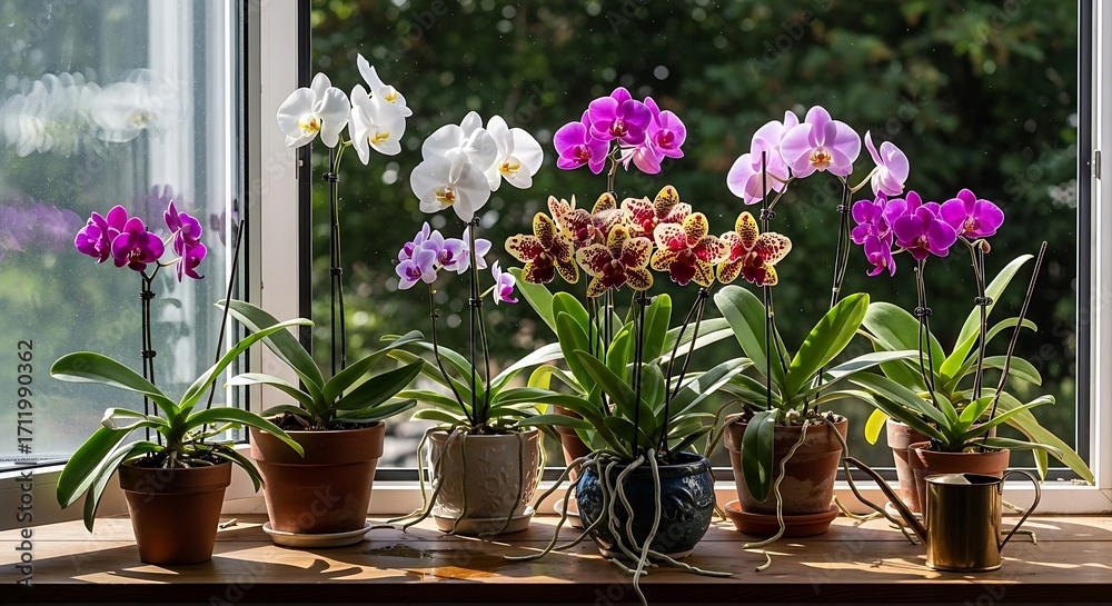 custom made wallpaper toronto digitalOrchids on windowsill.