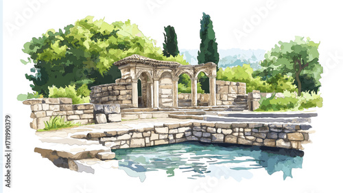 Butrint. Butrint watercolor vector illustration
