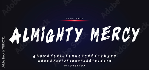 Lettering font isolated on black background. Texture alphabet in street art and graffiti style. Grunge and dirty effect. Vector brush letters.