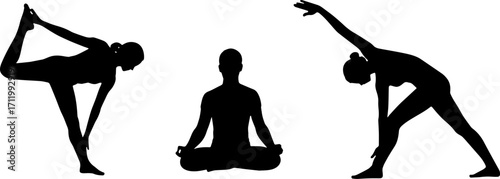 silhouette yoga postures sport in black shape monochrome color vector on white background
