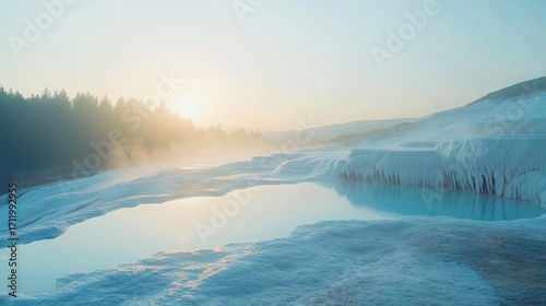Wallpaper Mural Sunrise Serenity at Pamukkale's Terraces: A Breathtaking View of Turkey's Natural Wonder Torontodigital.ca