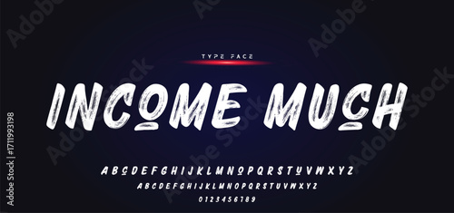 Lettering font isolated on black background. Texture alphabet in street art and graffiti style. Grunge and dirty effect. Vector brush letters.