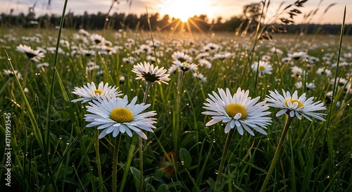 Wallpaper Mural Daisy Field at Sunrise. Torontodigital.ca