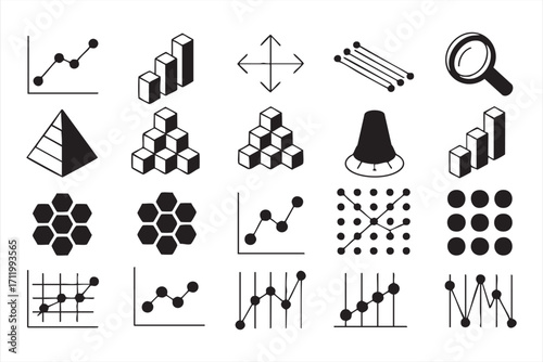 Academic doodle pack of statistical graphs and geometric illustrations for study use