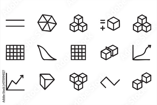 Learning and school doodle icons of math symbols, cubes, and formulas in vector style
