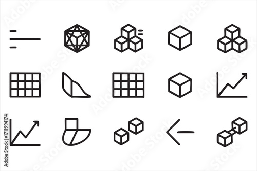 Creative vector pack of math elements including charts, grids, and 3D cubes