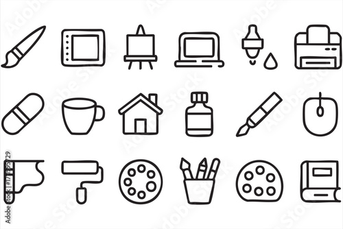 Vector illustration of painting and graphic design icons for creative projects