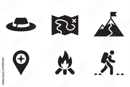 Creative vector pack of camping and hiking symbols for travel and tourism projects