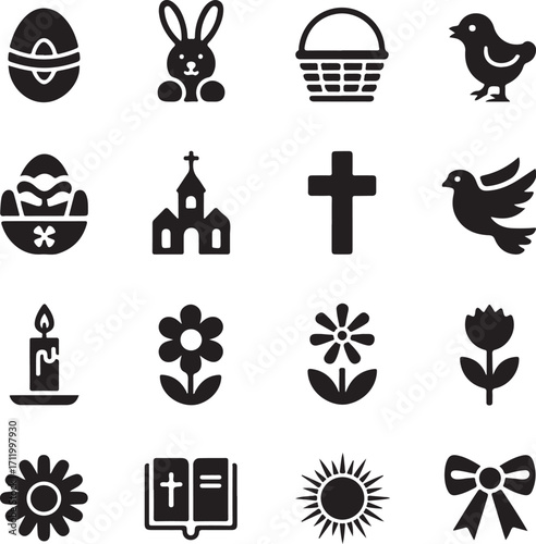 Celebrate Easter with classic spring icons set