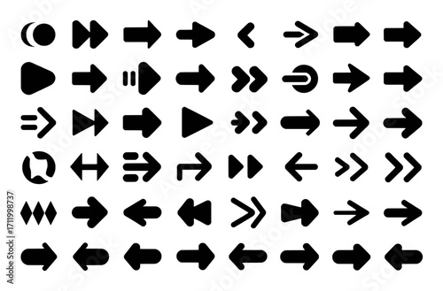 Collection of Black Arrow Icons and Navigation Symbols