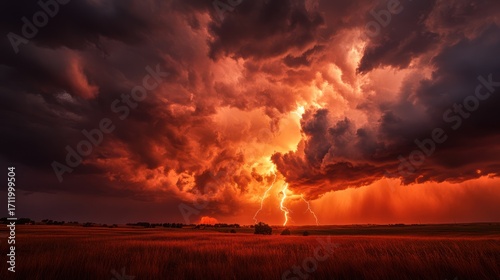 Wallpaper Mural Fiery Inferno: A Dramatic Lightning Storm Over the Plains Torontodigital.ca