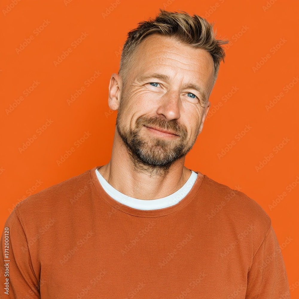 custom made wallpaper toronto digitalportrait of handsome Scandinavian man 40 years old on orange background