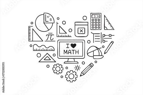Sketch vector of mathematics education arranged in heart symbol for academic backgrounds