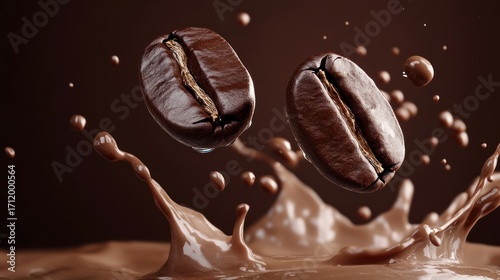 Wallpaper Mural Coffee Beans Splashing into Rich Chocolate: An Exquisite Visual Symphony of Aroma and Taste Torontodigital.ca
