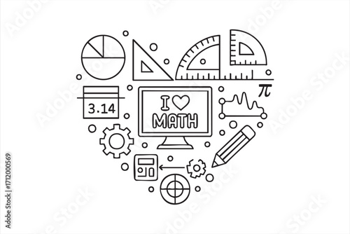 Creative love math illustration with educational tools and geometric elements in vector style