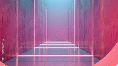 Vibrant Neon Tunnel with Glowing Circular Lights Creates Futuristic Atmosphere, Inviting Exploration in Stunning Pink and Blue Hues
