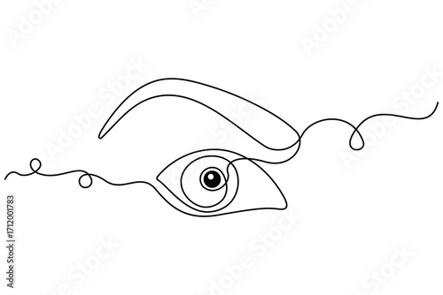 
Continuous one line drawing of human eye design. Human eye retina in one continuous line.