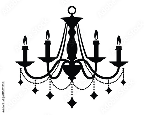 Elegant silhouette of a classic crystal chandelier with candles