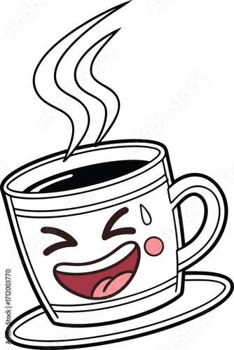 Cheerful coffee cup cartoon character radiating positive energy and joyful vibes perfect for branding