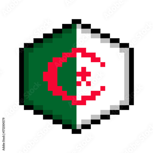 Algeria Pixel Art Flag Icon in Hexagon Shape.