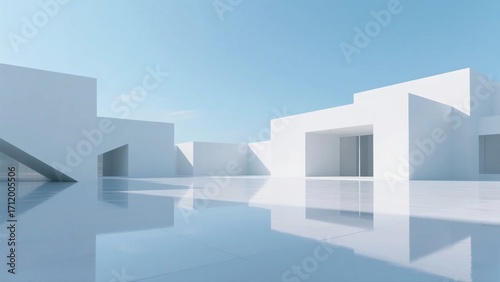 Modern white architectural design with smooth reflection surfaces