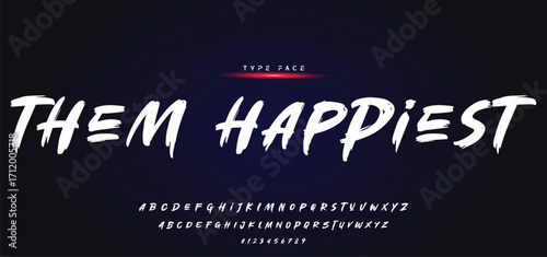 Hardest Brush Font. Hand Lettering Sketch Font. Vector Alphabet.