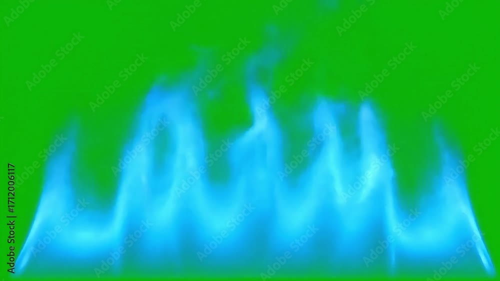 Dynamic blue flames dancing over a vibrant green screen backdrop effect ...