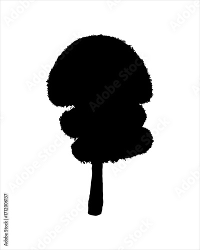 Silhouette of Round shaped tree isolated on white background