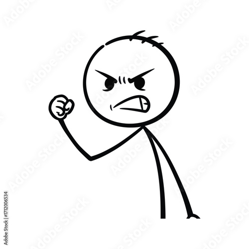 Stick figure screaming loudly with wide open mouth, pointing hand with intensity, showing rage and frustration, designed as expressive vector drawing.