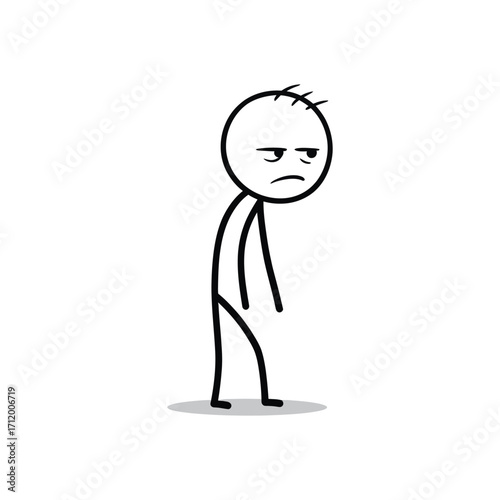 Serious stick figure standing with hands behind back, showing focus and determination, drawn in clean minimalist vector line art illustration style.
