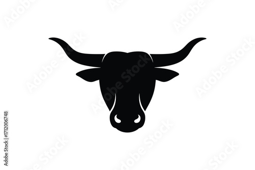 Silhouette of a powerful bull head with long curved horns