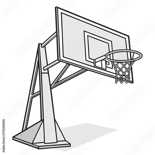A simple illustration of a basketball hoop and backboard on a white background with a shadow