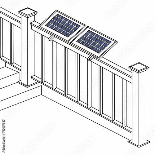 Modern deck railing with integrated solar panels providing sustainable outdoor lighting and energy