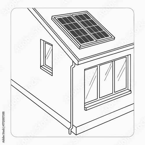 Modern house with solar panels installed on the roof for renewable energy generation