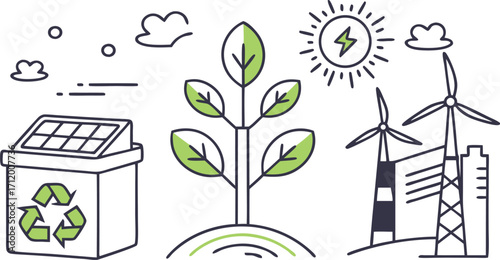 Sustainable future concept with renewable energy sources for eco-friendly living initiatives
