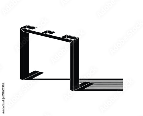 Black and white isometric view of a metal bracket with multiple attachment points