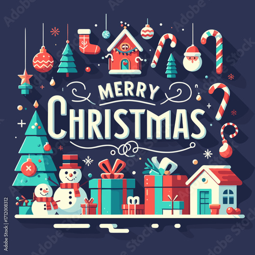 Merry Christmas greeting card vector banner design