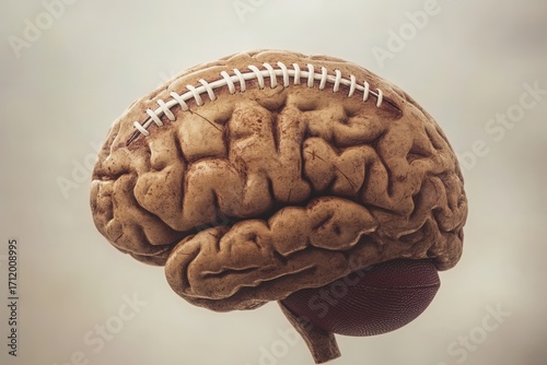 Anatomical brain model with football stitching as a concept for head injuries in sports games