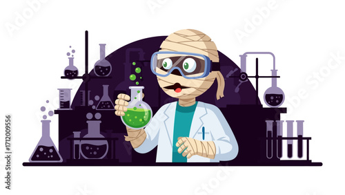 The Mummy Experiment: A cartoonish mummy scientist, clad in a lab coat and safety goggles.