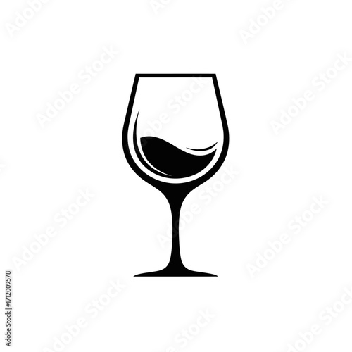 Black and white silhouette of a wine glass with a wavy liquid inside, representing a drink or beverage.