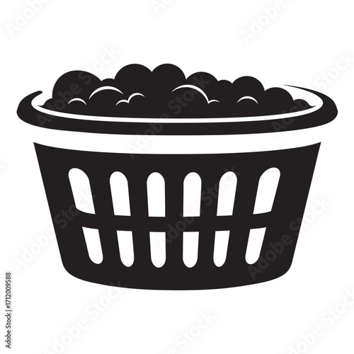 black and white silhouette of a laundry basket vector on a white background