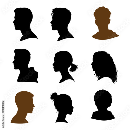 
Human head profile silhouette vector set

