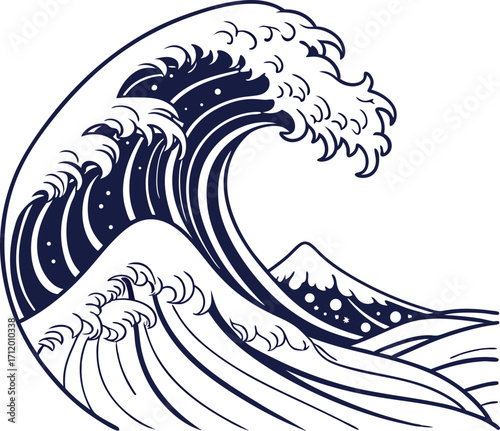 Dynamic powerful wave illustration in Japanese style for creative projects and designs